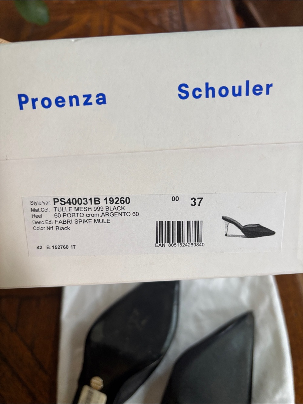 Proenza Schouler Tulle Mesh Spike Black Pointed Slip-On Mules chrome - Picture 8 of 8